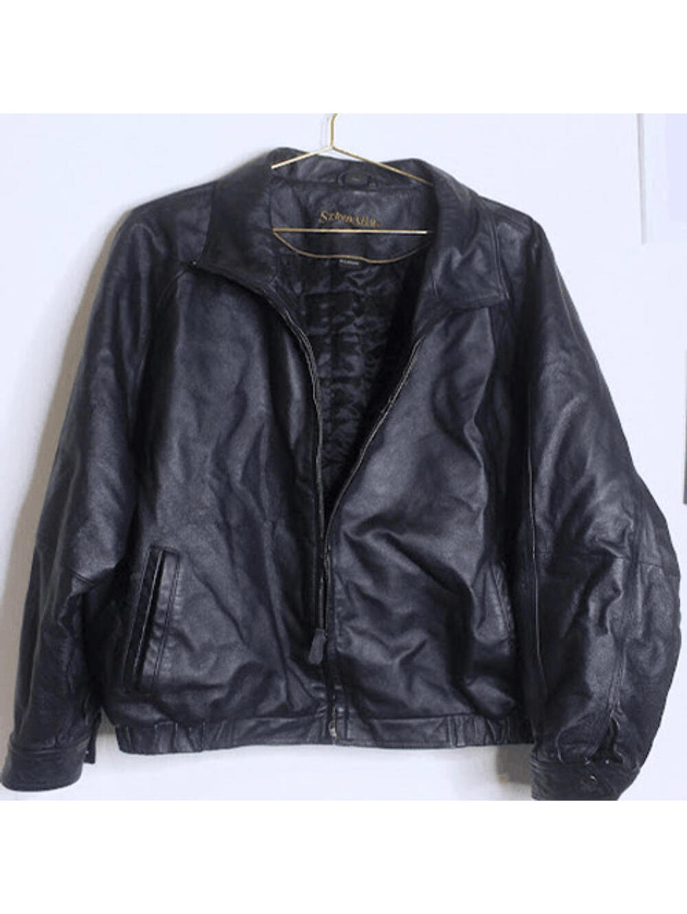 VTG Black Leather Bomber Jacket - XL